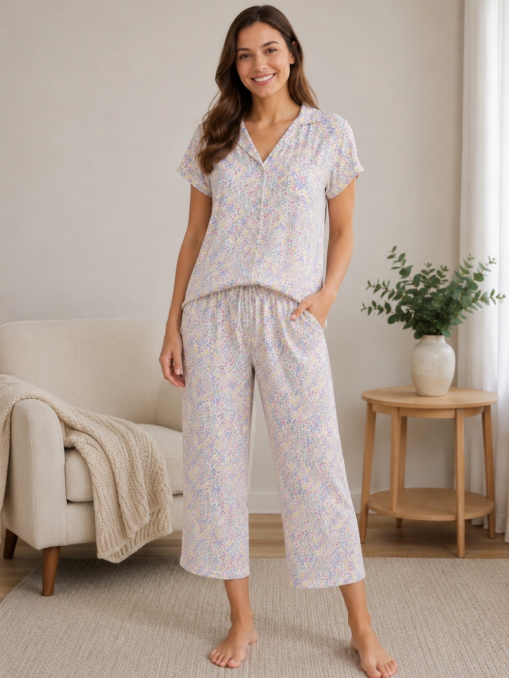 Lauren Ralph Lauren Floral Pajama Set XS Pastel Cottagecore Sleepwear Soft Set